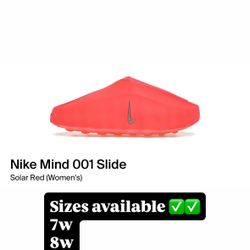 Sizes 7w & 8w Nike Mind 001 Slide Solar Red (Women's)
