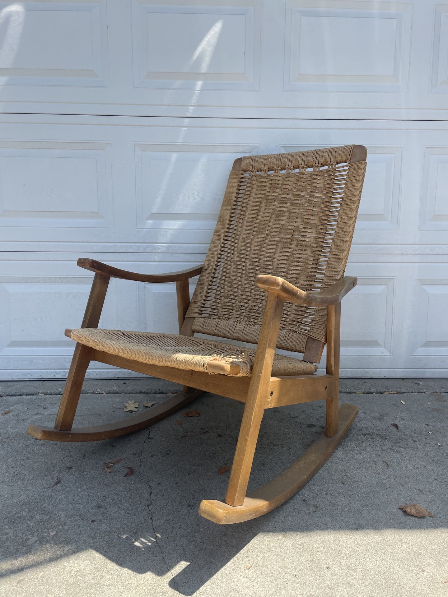Hans Wegner Mid Century Modern Style Woven Rocking Chair