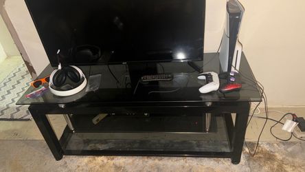 Black Glass TV Stand with Metal Frame
