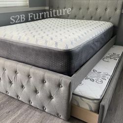 Full/twin Size Grey Frenchi Trundle Bed W Ortho Mattress 