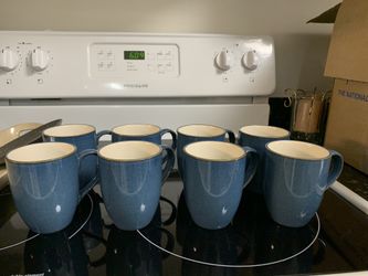 8 blue mugs