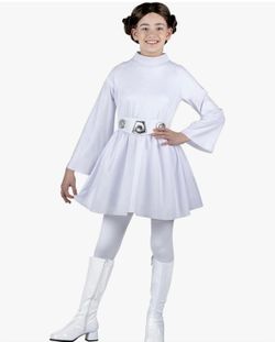 Star Wars Princess Leia Official Youth Halloween Costume - Hooded Dress with Belt and Wig S/P 6-6x