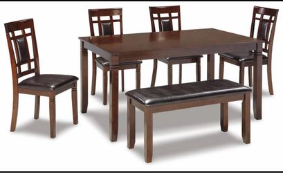 6-Piece Wood Dining Table Set with Bench