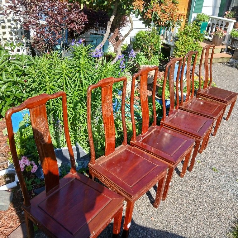 Chinese Solid Cherry Dining Chairs Carved Set Of 6
