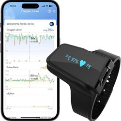 Continuous Oxiband Pulse Oximeter, Blood Oxygen Saturation Monitor with Auido Reminder, 72hrs long battery life, Detailed APP& PC Reports by PDF/CSV