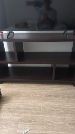 Dark Brown Wood TV Stand with Shelves
