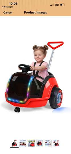 3-in-1 Electric Push Ride On Car, 12V Kids Ride On Toy w/Remote Control, 360° Spin, 5-Point Safety Belt, Colorful LED Light, Music Player, Push Car fo