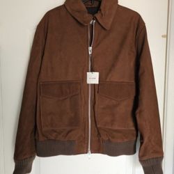 Men's Zara Real Leather Jacket Aviator Nubuck Medium New