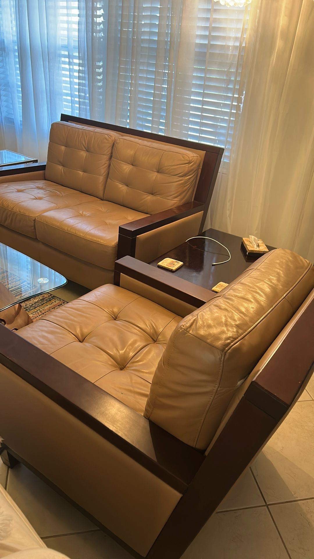 Leather Love Seat And Armchair $179.00 . Firm