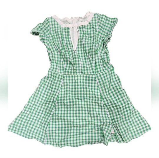 eShakti Size Custom Green and White Checkered Dress