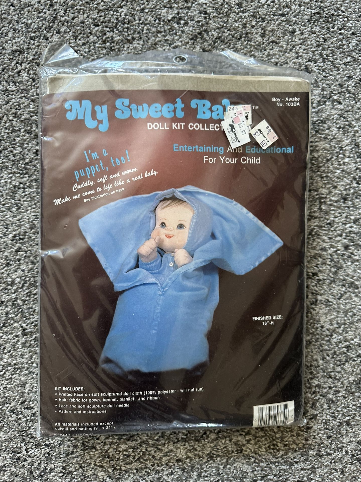 Vintage 1984 My Sweet Baby Doll Kit Coll. Boy Awake Greever & Walsh Textiles NEW