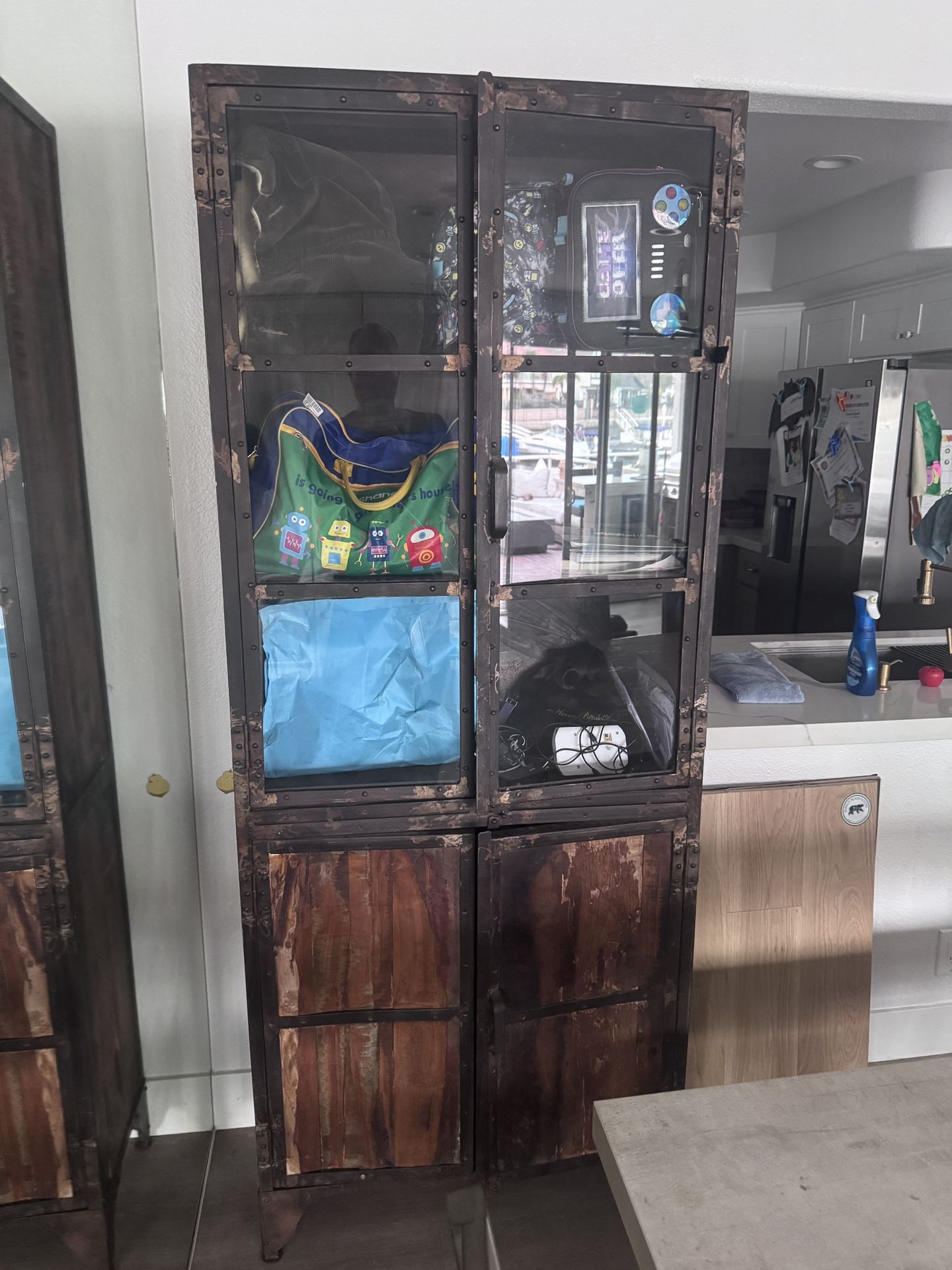 Reclaimed Wood Armoire / Vitrine Display And Storage Combo Curio Cabinet