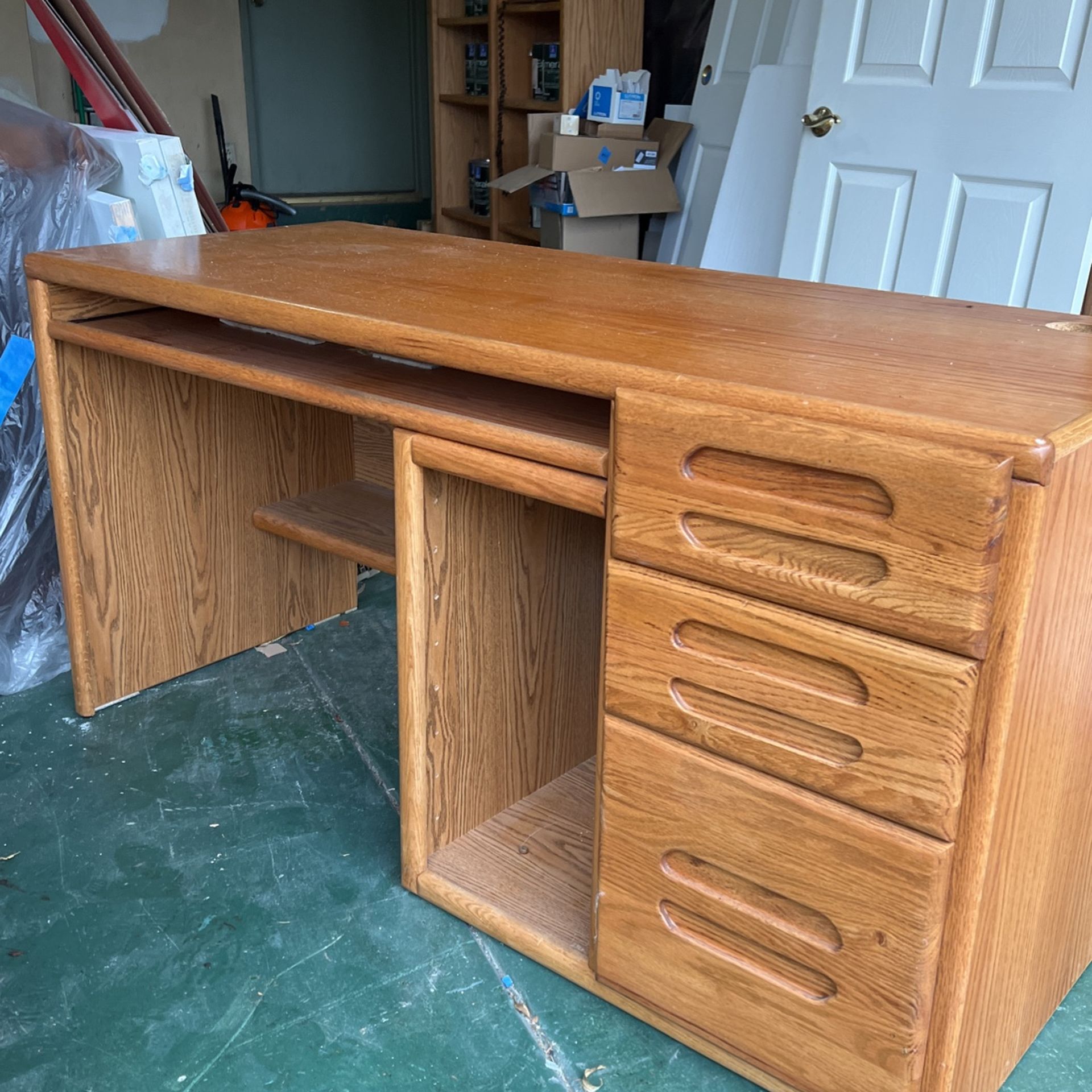 Real Wood Desk And 2 Small Side Tables with Wheels