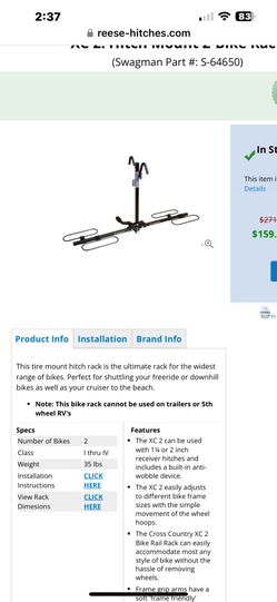 Hitch Mount 2 Bike Carrier New In Box