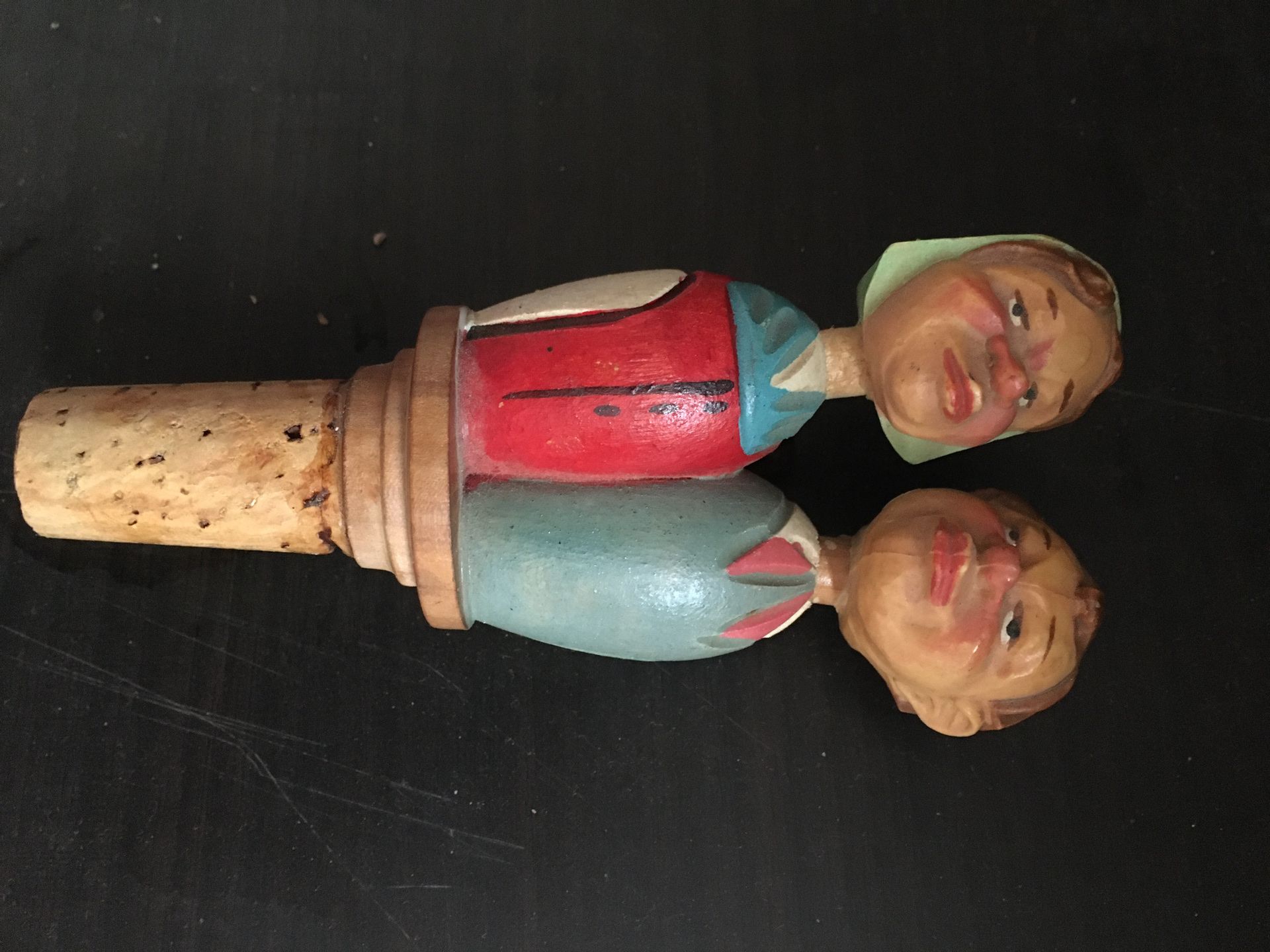 Vintage bottle stop hand carved mechanical kissing couple
