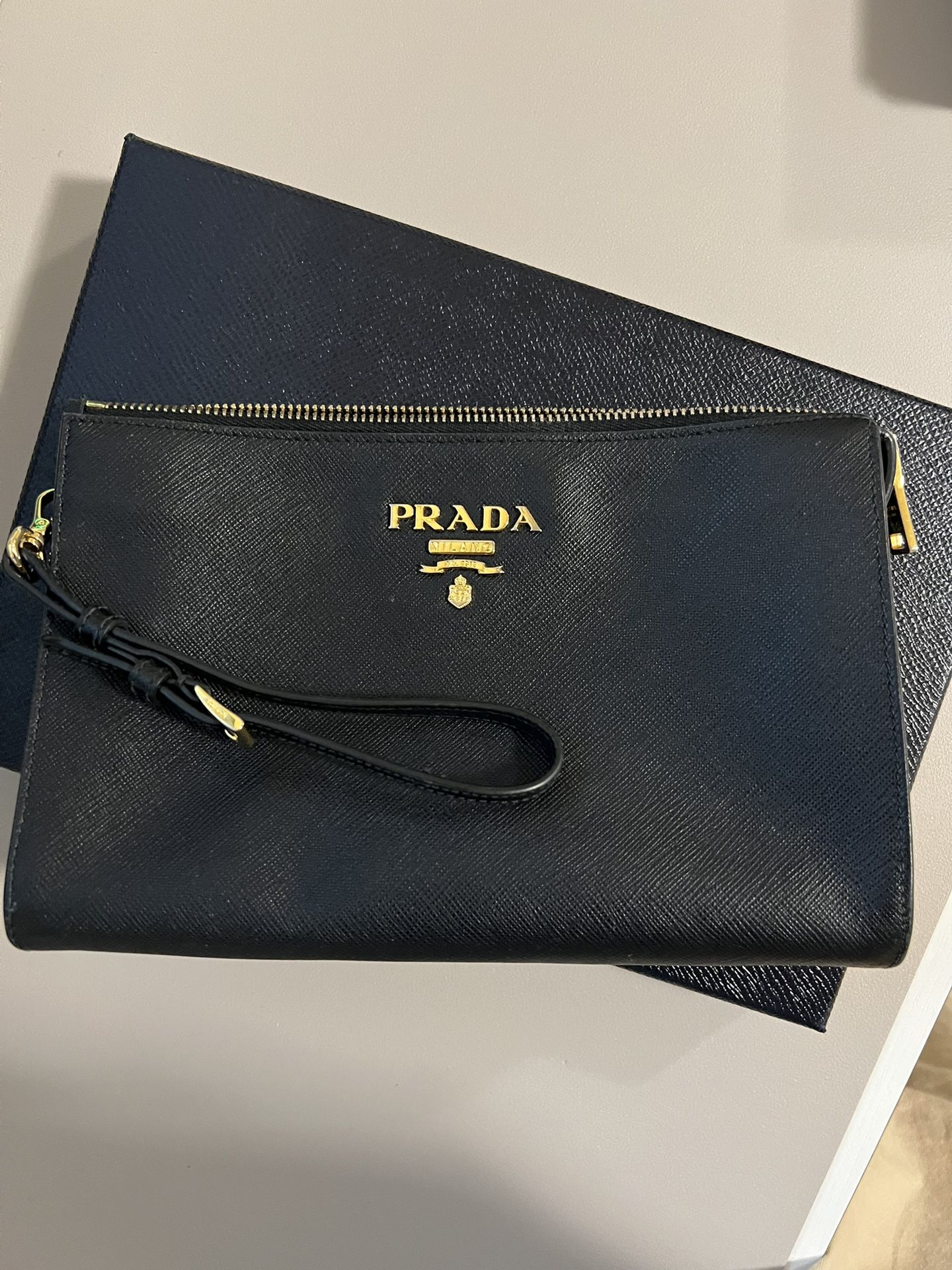 Prada Saffiano leather pouch - Gold Logo  (in The Box)
