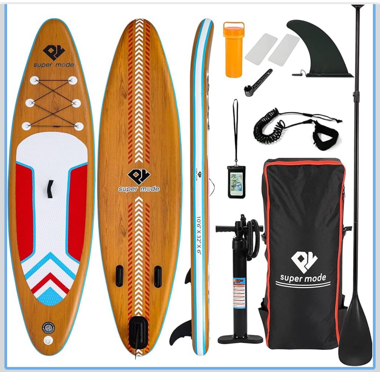 Inflatable Stand Up Paddle Board with Premium SUP Accessories - Backpack, Adjustable Paddle, Non-Slip Deck, Hand Pump, Leash, Fins, Waterproof Bag