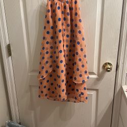 Papaya Peach & Blue Polka Dot Dress