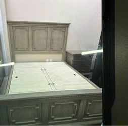 Wood Storage Bed Frame with Panel Headboard