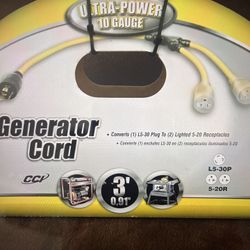 TWO  Generator Cord Ultra-power 10 Gauge 20A 2500/5000 W 125/250 V NIB  in Time For Hurricane Season!!!