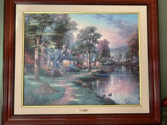 Kinkade Hometown Lake Gallery Print on Canvas