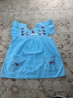 Blue infant embroidery Mexican style dress