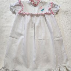 ​Vintage 70's Saks Fifth Avenue Boutique Baby Dress White/Pink Eyelet Ruffle Embroidered 12-18M