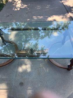 Solid Wood Coffee Table with Thick Glass