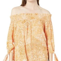 Michael Kors (L) Women’s Paisley Print Off-The-Shoulder Top Sz XL Orange EUC