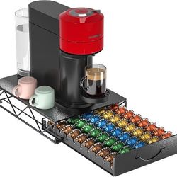Coffee Pod Holder Compatible with 50 VertuoLine, Capsules Drawer for 40 K Cup, Metal Drawer Organizer Vertuo