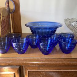 Vintage Blue Cups And Bowl Set 1970s