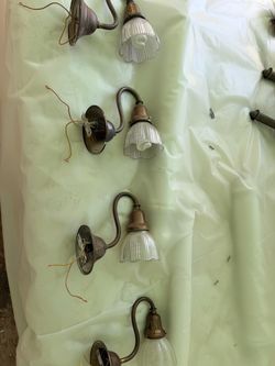 4 matching Antique Brass Wall Sconces with Glass Shades