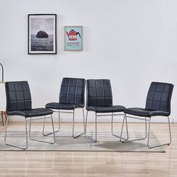 Modern Faux Leather Dining Chairs Indoor Use, Comfortable Kitchen Chairs with Chrome Legs for Kitchen, Living, Bedroom, Dining Room Side Chairs Set of
