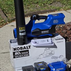 Brand New KOBALT 80v 630-CFM 140-MPH Cordless Battery Handheld Leaf Blower with (2) 2.5-Ah Batteries and Charger Included