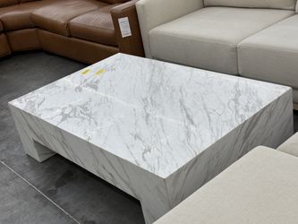 Crate And Barrel Grey & White Marble 56" Rectangular Coffee Table