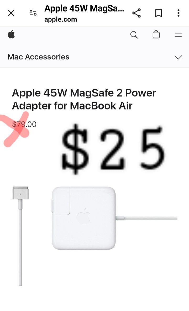 Apple 45W MagSafe 2 Power Adapter for MacBook Air

