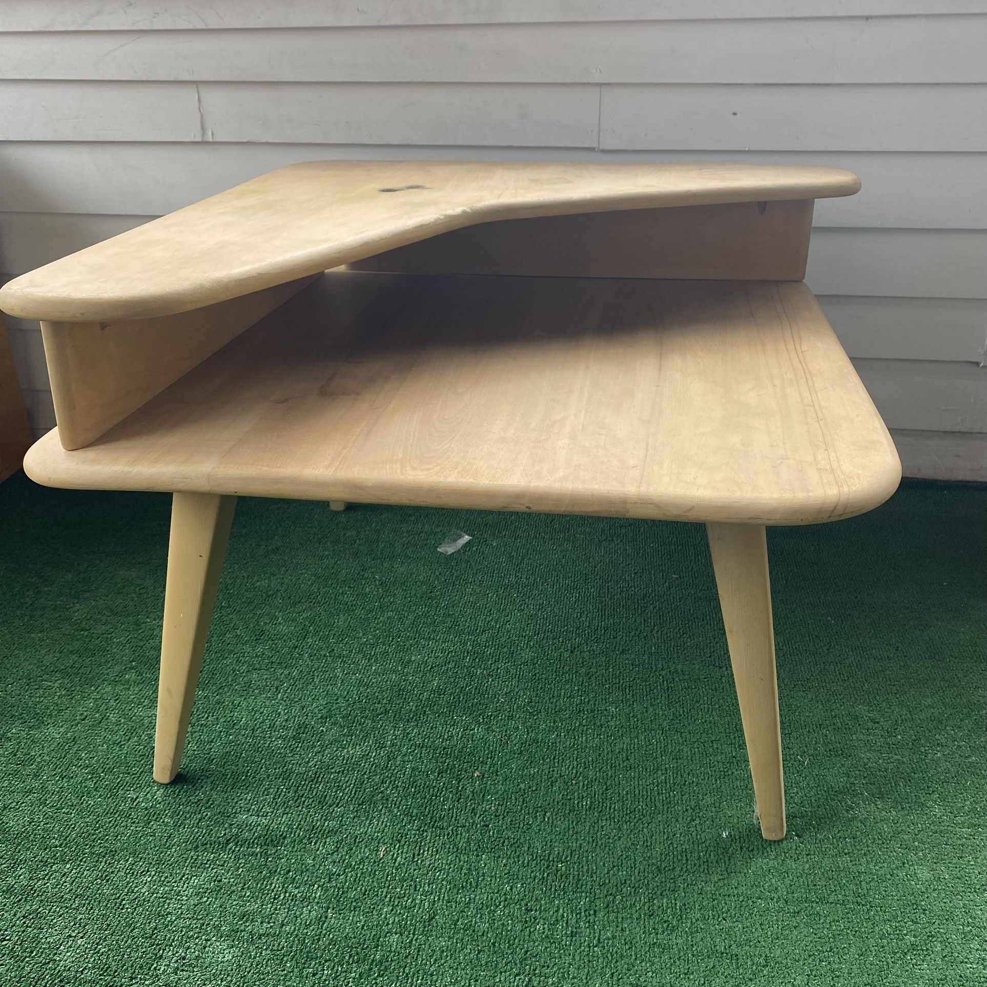 Heywood Wakefield Mid Century Modern Corner Step Up Table 2 Tier Square Vintage