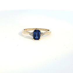 Ladies Blue Sapphire & Diamond Chip 10k Yellow Gold Ring Size 7 11058897