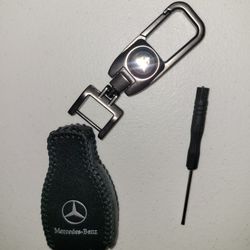 For Mercedes-Benz leather key fob cover and matching carabiner keychain