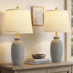22.75" Ceramic Table Lamps Set of 2, Nightstand Lamps, Bedside Lamps