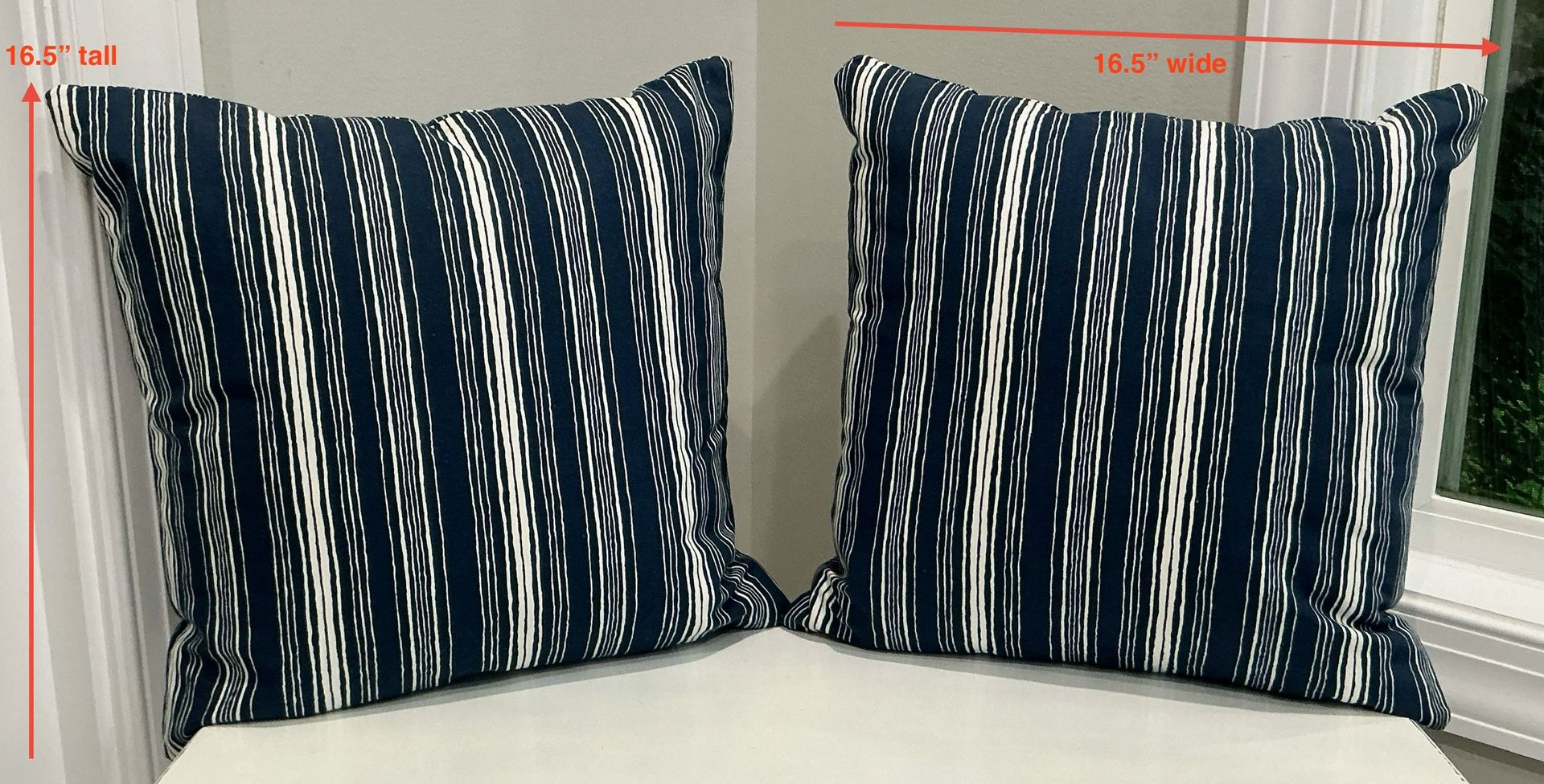 Pair of Navy Blue & White Striped Reversible Throw Pillows with Removable Cases