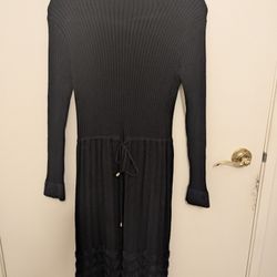 Midi Sweater Dress With Cute Fuzzy Cuffs And Skirt