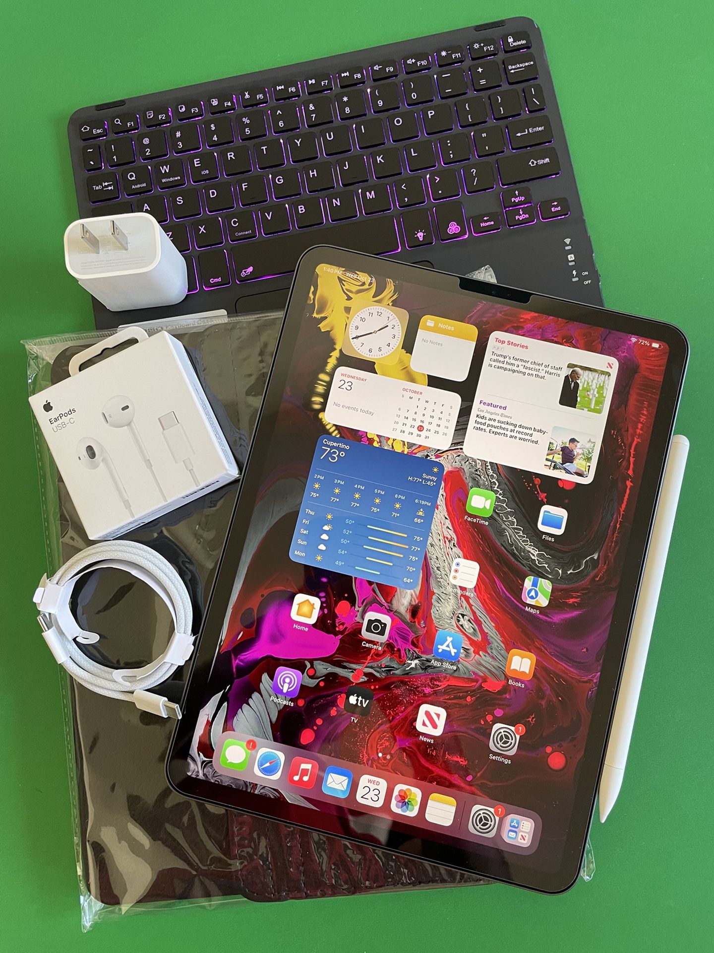Apple IPad Pro 11” (Face ID / Liquid Retina / latest iOS 18) 64GB with Keyboard case, stylus pen & Accessories (256GB $469)