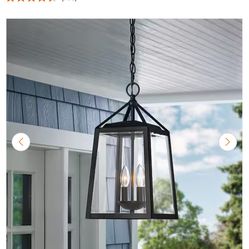 50% OFF Transitional 2-Light Black Outdoor Pendant Light Fixture with Clear Beveled Glass Exterior 