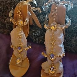 Gold And Clear Seductive High Heels 