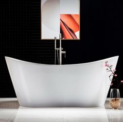 BTA1515，67" Acrylic Freestanding Bathtub Contemporary Soaking Tub with Brushed Nickel Overflow and Drain,White Tub,B0010-B/N-Drain&O