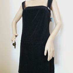 NWT Y2K Vintage ROXY Black Terry Cloth Beach Coverup Dress Buttons M Juniors