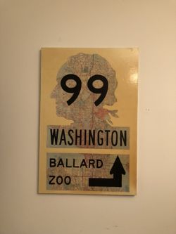 Original collage painting by seattle artist Steve Rainbow