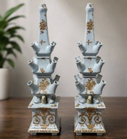 Tozai Home Tulipieres Vases Pair Blue Gold Ornate Design