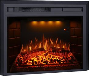 Free Standing Electric Fireplace, 33 Inches with wooden mantel Fireplace Heater & Remote Control, 750/1500W, Brown